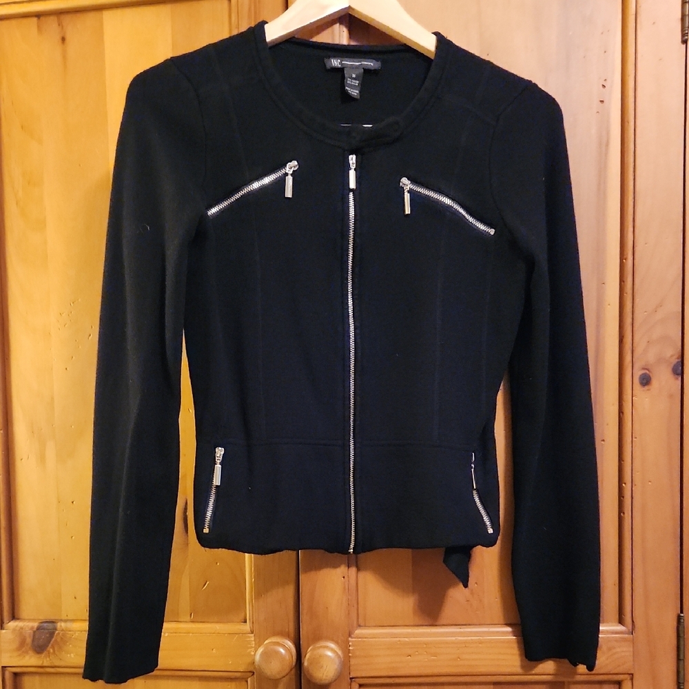 INC International Concepts Black Blazer with Silver Zippers